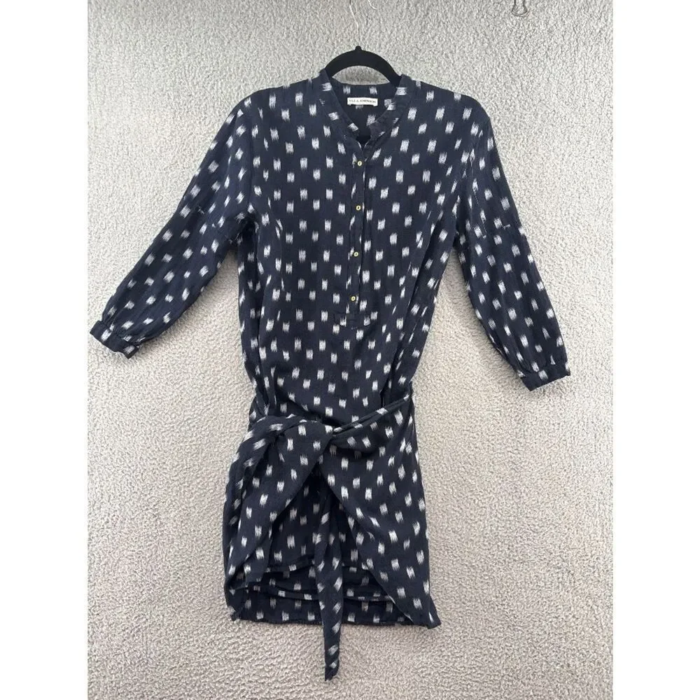 Ulla Johnson Corsica Dress Size 2 Navy Indigo Ikat Cotton Tie Waist Mini